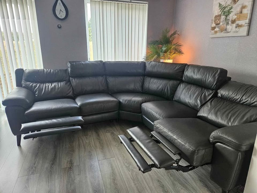Electric Grey Leather Large Corner Sofa (PTP) - Kwikley