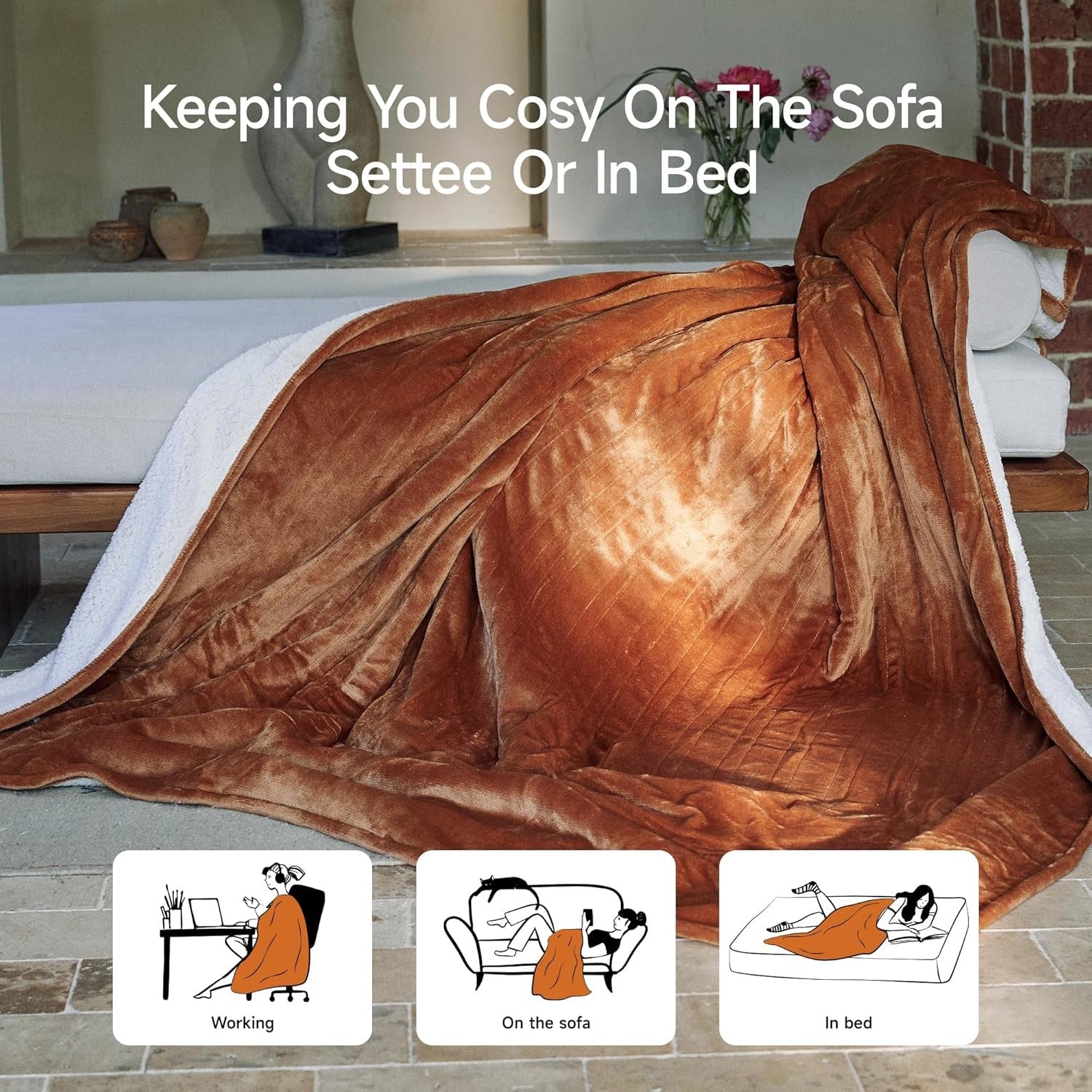Electric Heated Blanket Double Extra Large 200x150cm Plush 9 Heat Auto Off - Kwikley