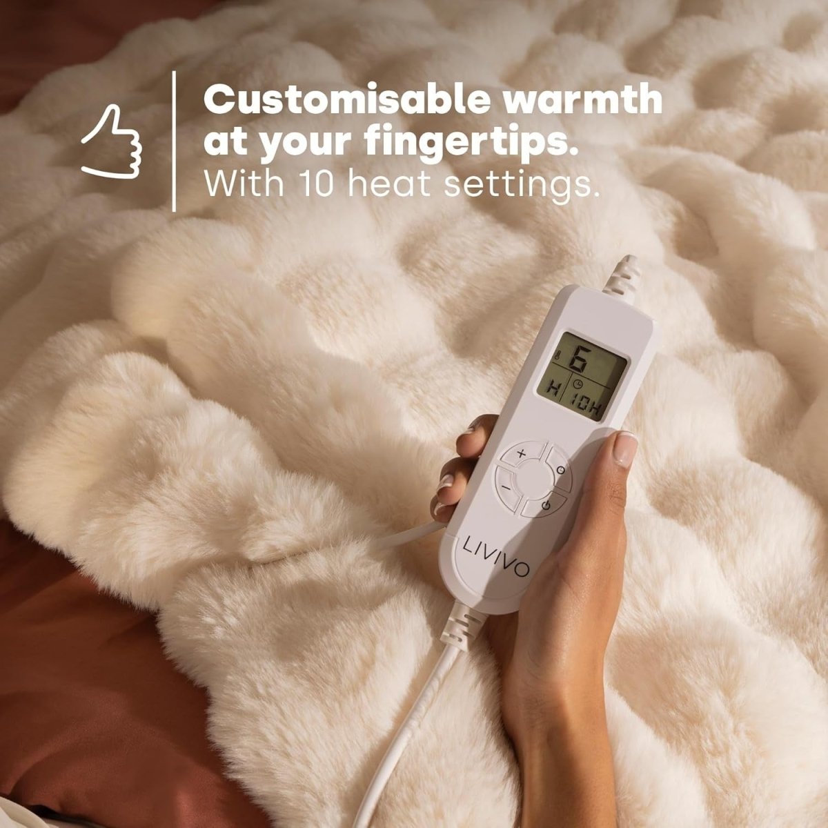 Electric Heated Faux Fur Throw Blanket Cream Luxury Soft 10 Heat Auto Off 160x13 - Kwikley