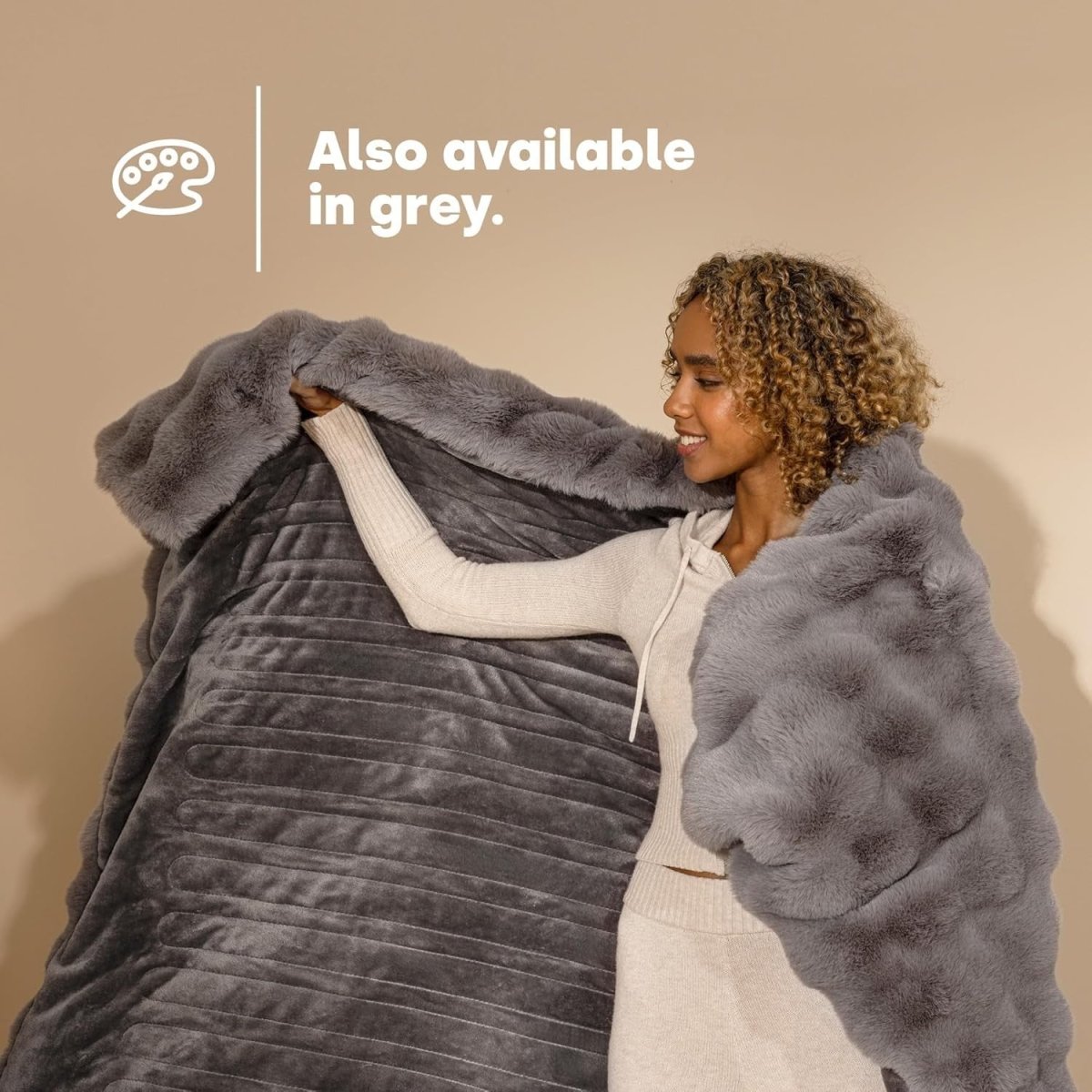 Electric Heated Faux Fur Throw Blanket Cream Luxury Soft 10 Heat Auto Off 160x13 - Kwikley