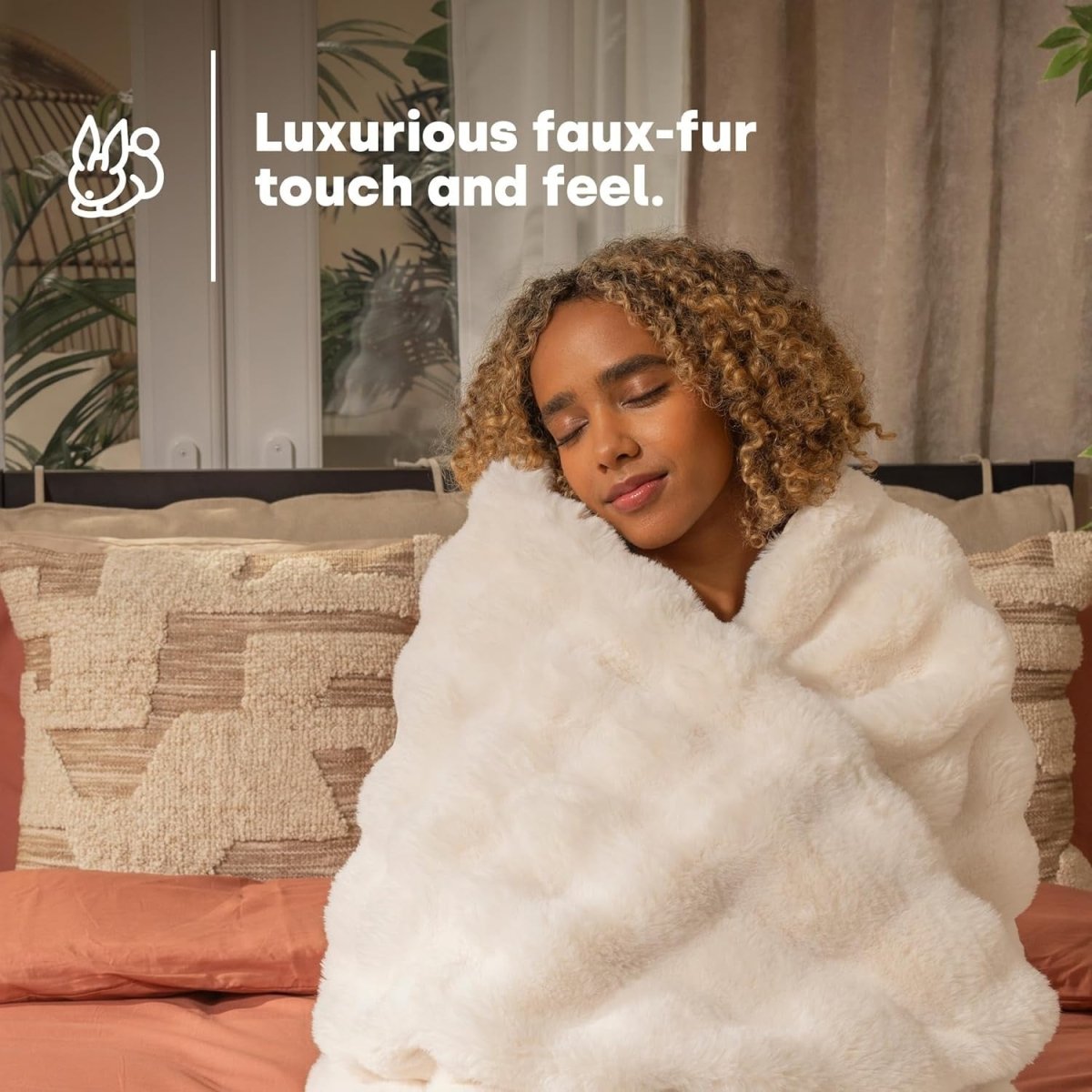 Electric Heated Faux Fur Throw Blanket Cream Luxury Soft 10 Heat Auto Off 160x13 - Kwikley