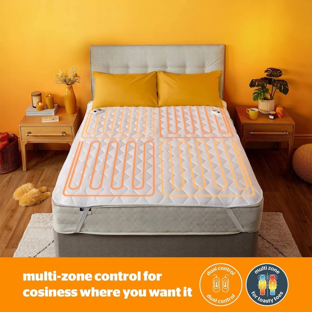 Electric Heated Mattress Topper Super King 4 Zone Heating 9 Heat Settings - Kwikley