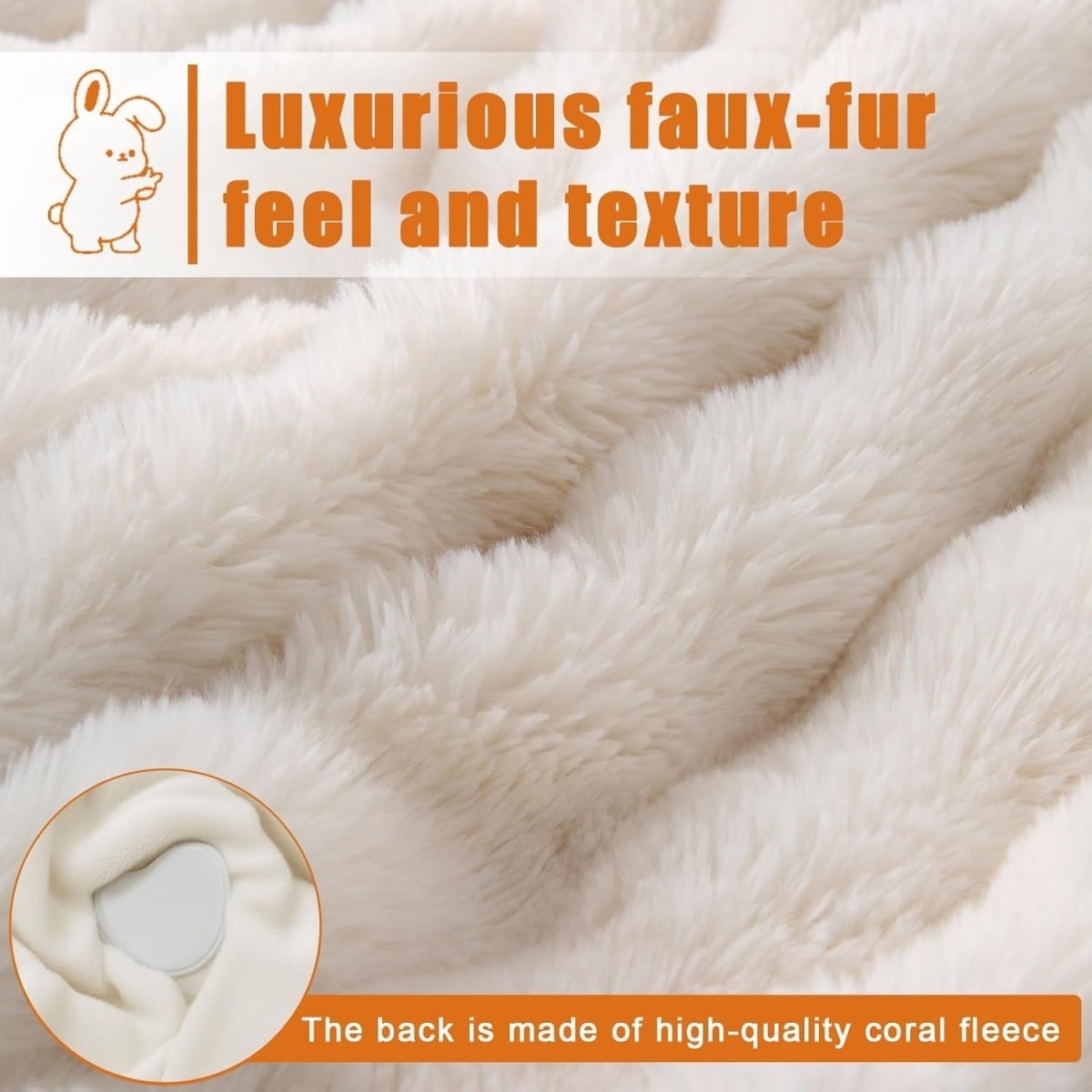 Electric Heated Throw Beige Blanket 160x130cm Faux Rabbit Fur Fast Heat Auto Off - Kwikley