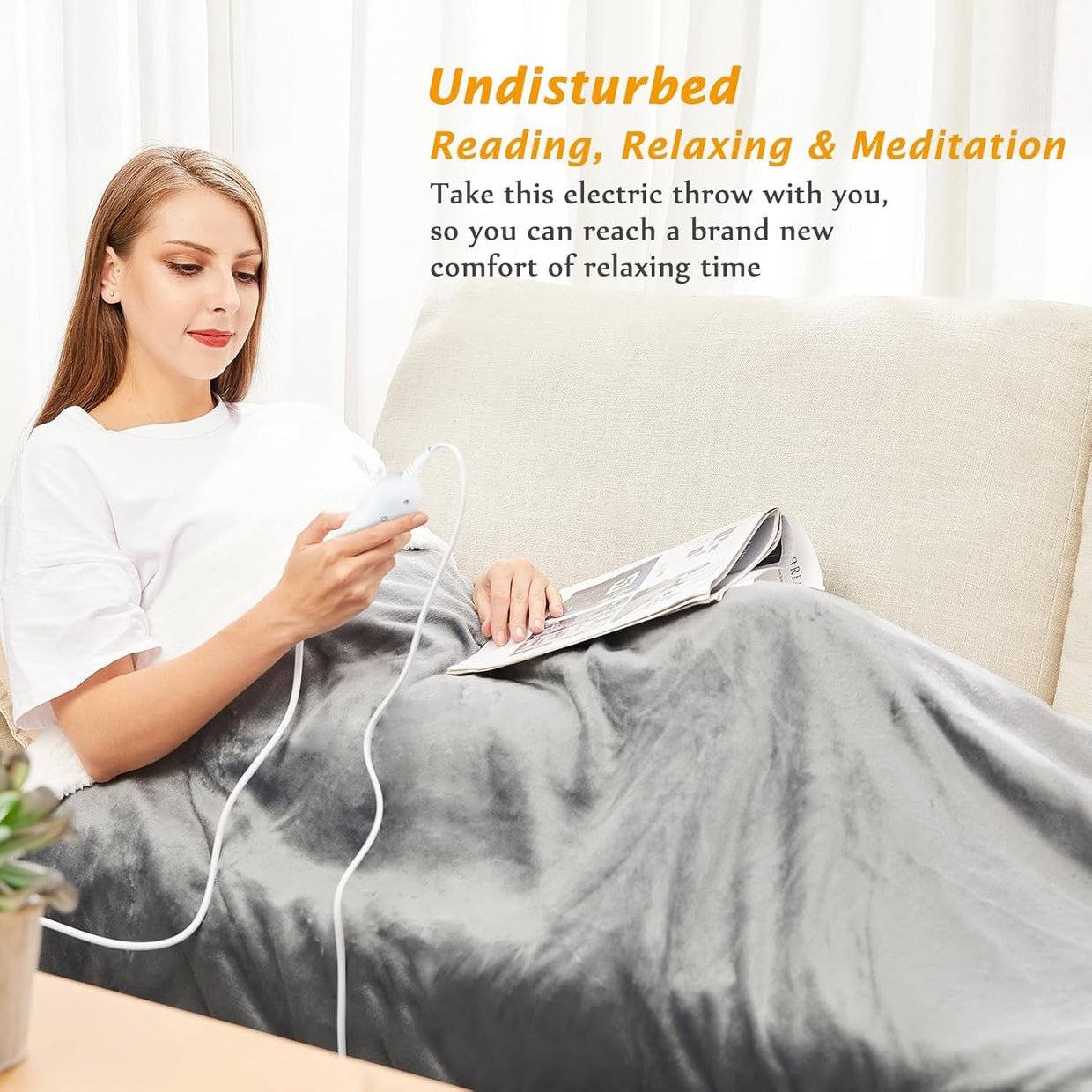 Electric Heated Throw Blanket 10 Heat Levels Auto Off LED 180x130cm - Kwikley