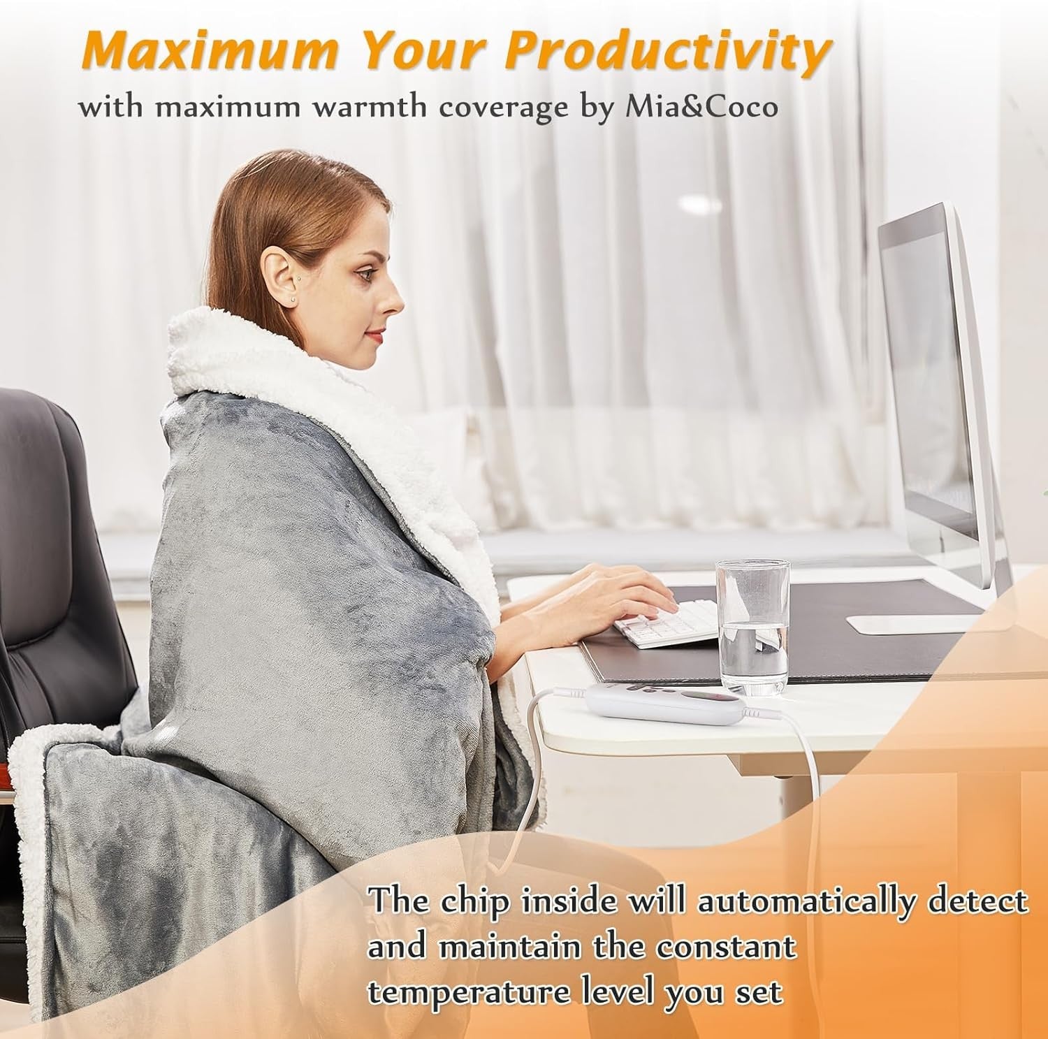 Electric Heated Throw Blanket 10 Heat Levels Auto Off LED 180x130cm - Kwikley