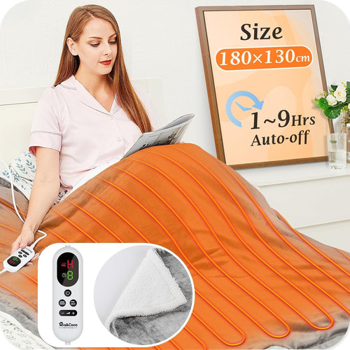 Electric Heated Throw Blanket 10 Heat Levels Auto Off LED 180x130cm - Kwikley