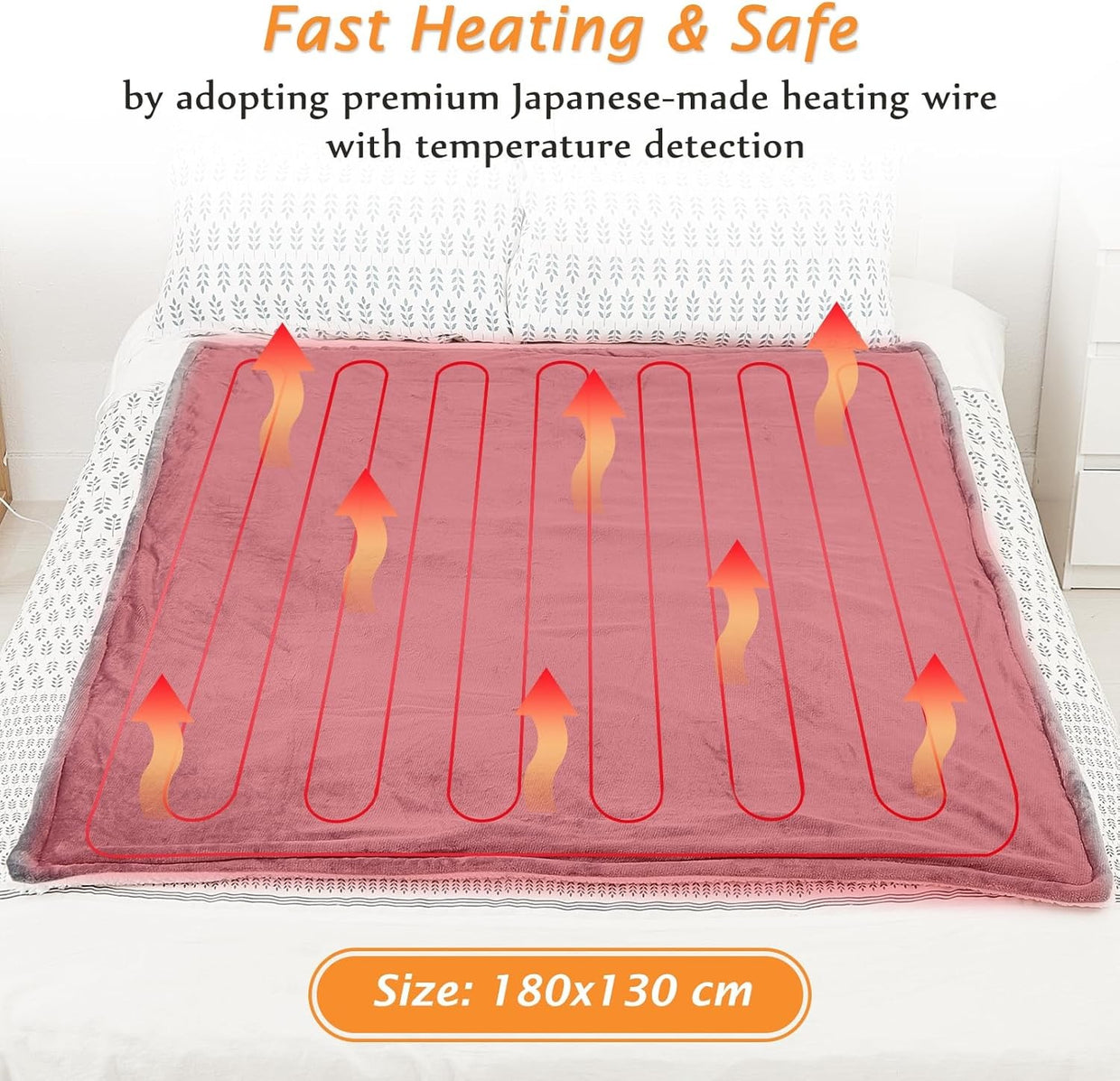 Electric Heated Throw Blanket 10 Heat Levels Auto Off LED 180x130cm - Kwikley