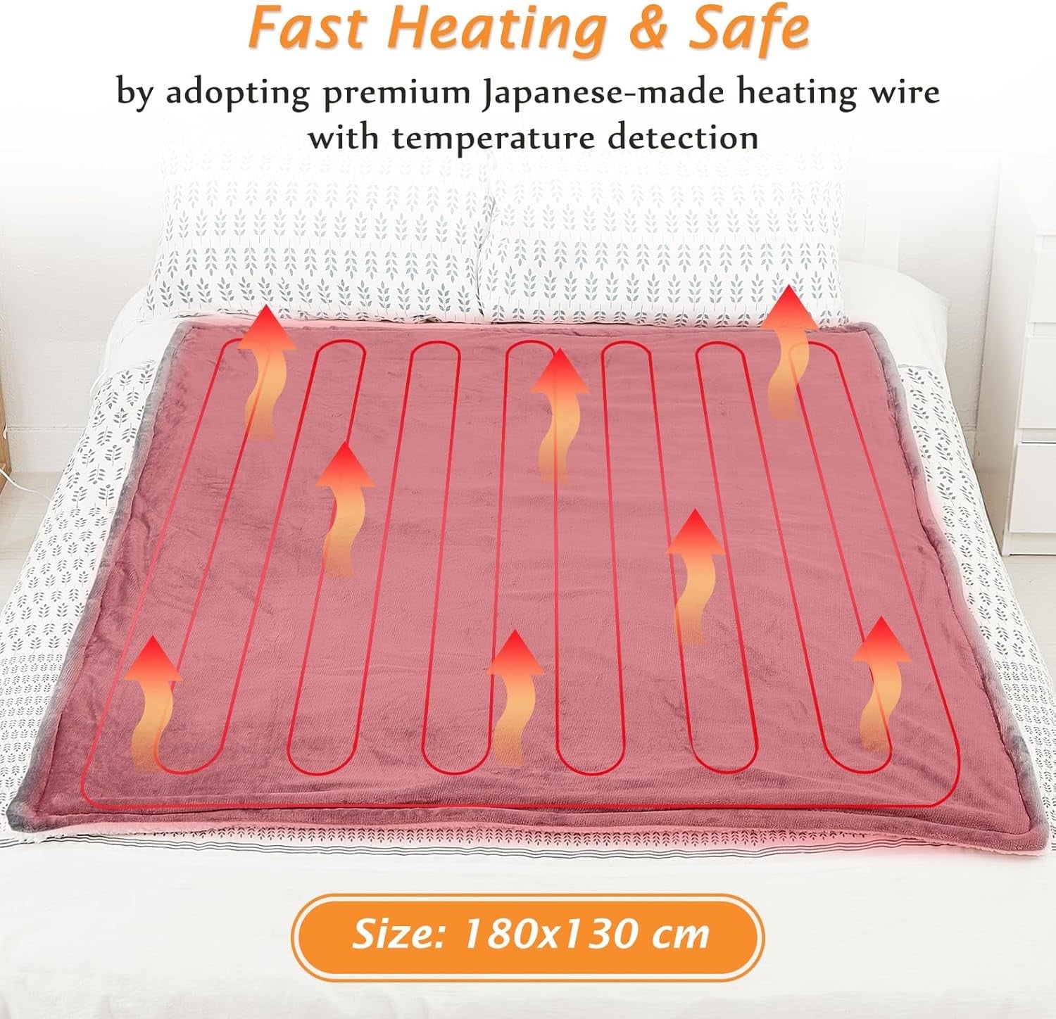 Electric Heated Throw Blanket 10 Heat Levels Auto Off LED 180x130cm - Kwikley