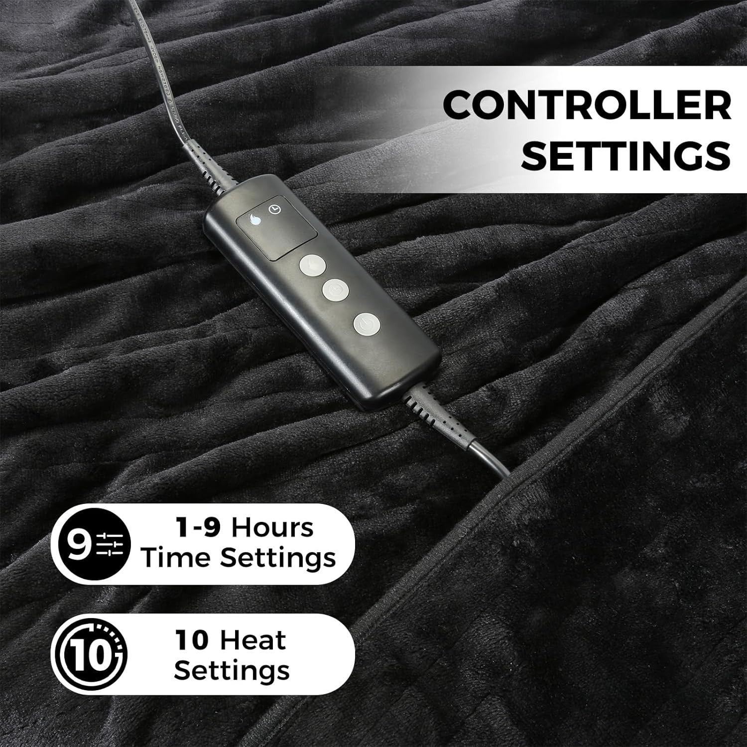 Electric Heated Throw Blanket 10 Heat Levels Auto Off Washable 160x130cm - Kwikley