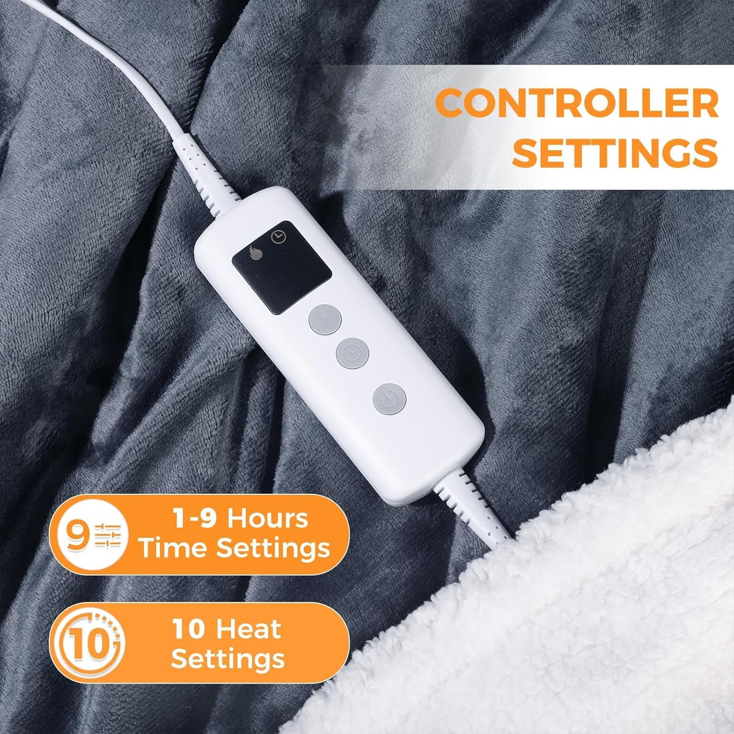 Electric Heated Throw Blanket 10 Heat Levels Auto Off Washable - Kwikley