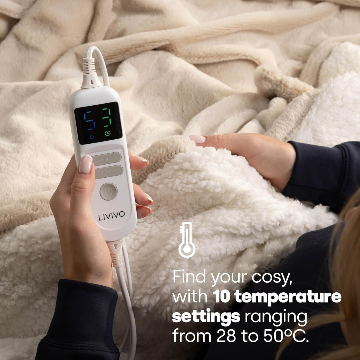 Electric Heated Throw Blanket 10 Heat Levels Auto Timer Soft Sherpa 130x160 - Kwikley