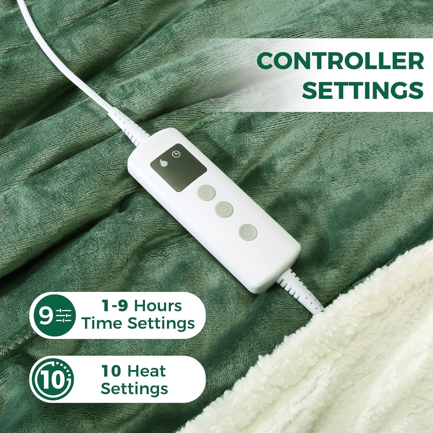 Electric Heated Throw Blanket 10 Heat Levels Off Washable 160x130cm - Kwikley