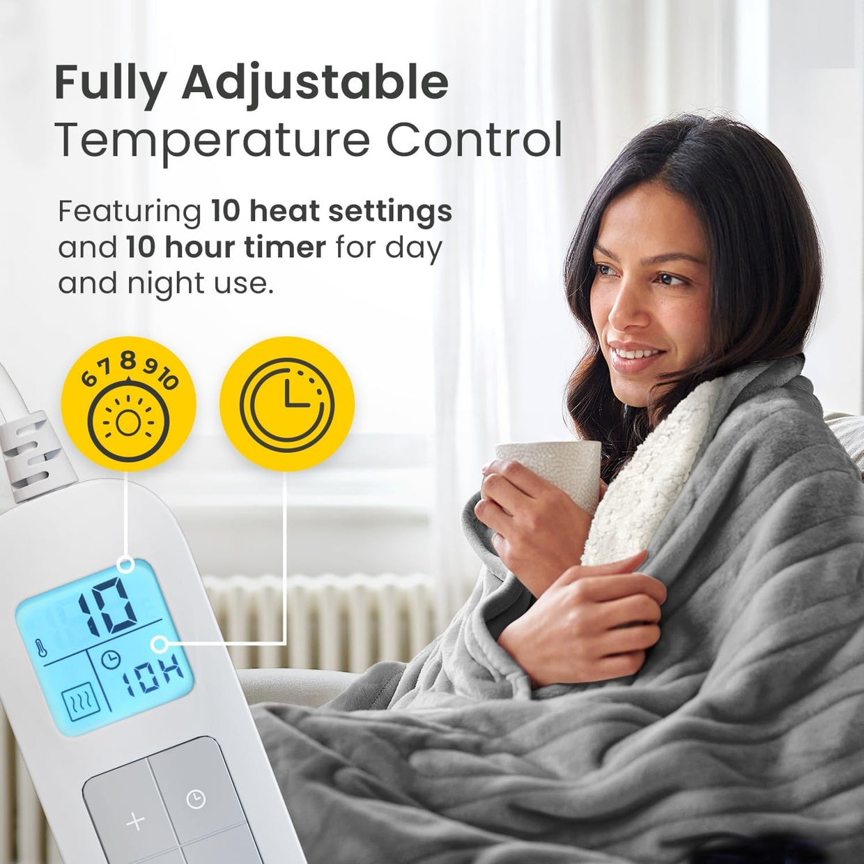Electric Heated Throw Blanket 10 Heat Levels Washable 160x130cm - Kwikley