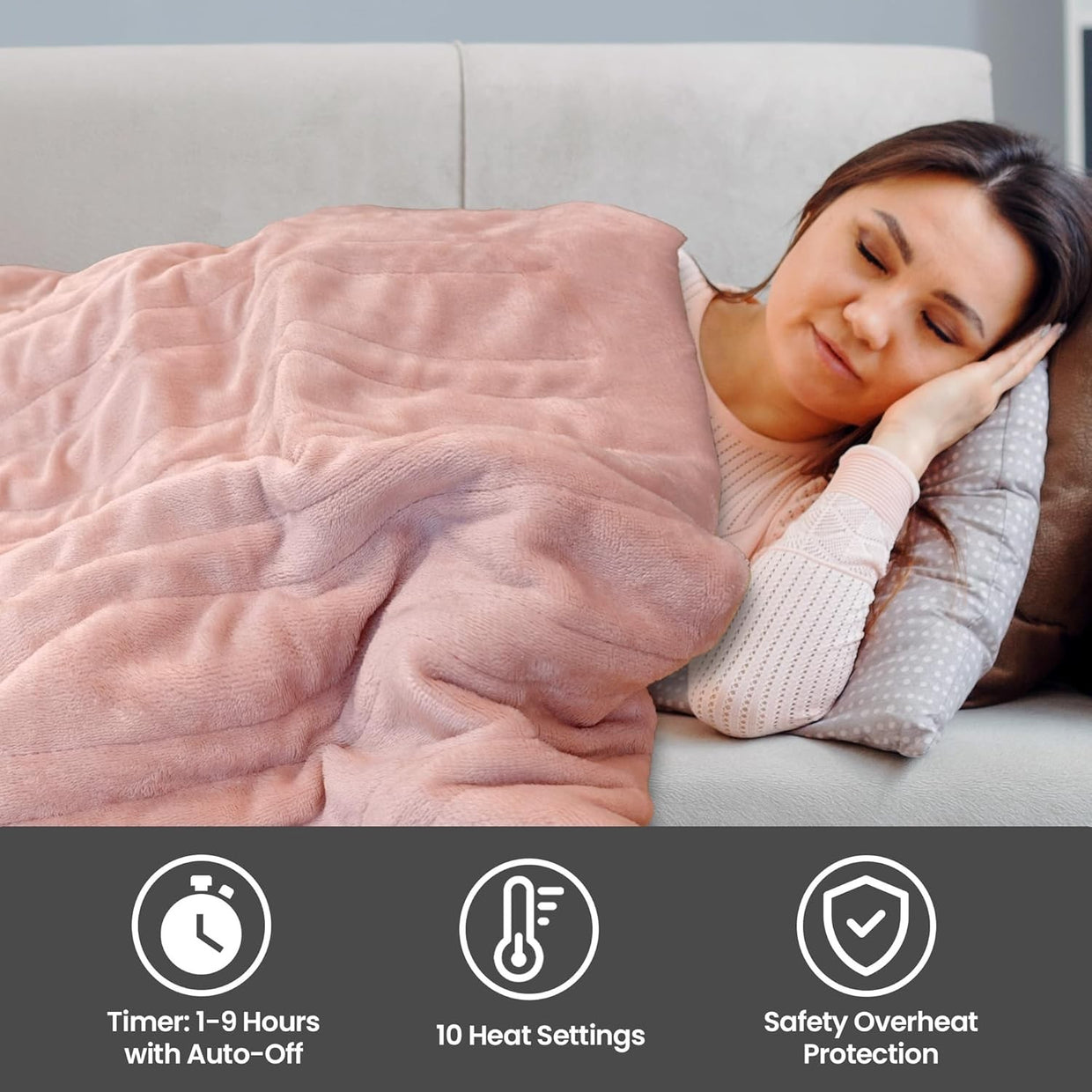 Electric Heated Throw Blanket 120x160cm Soft Fleece 10 Heat Timer - Kwikley