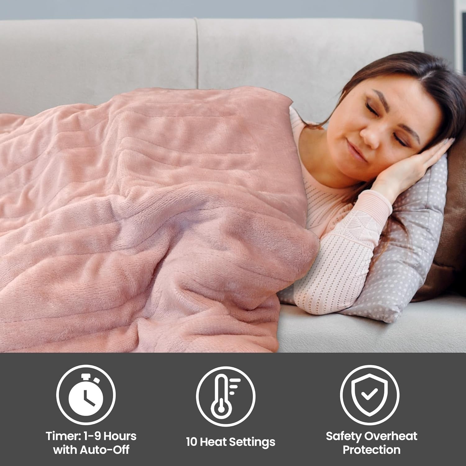 Electric Heated Throw Blanket 120x160cm Soft Fleece 10 Heat Timer - Kwikley
