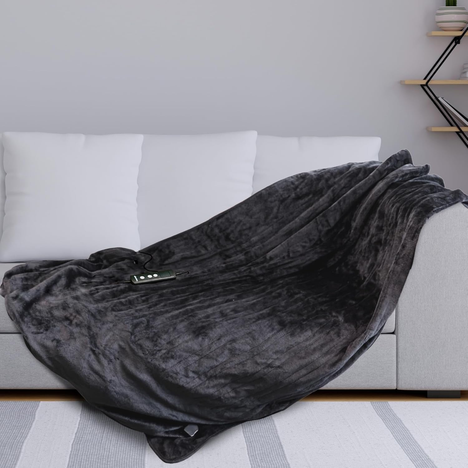 Electric Heated Throw Blanket 120x160cm Soft Fleece Timer 10 Heat Setting - Kwikley