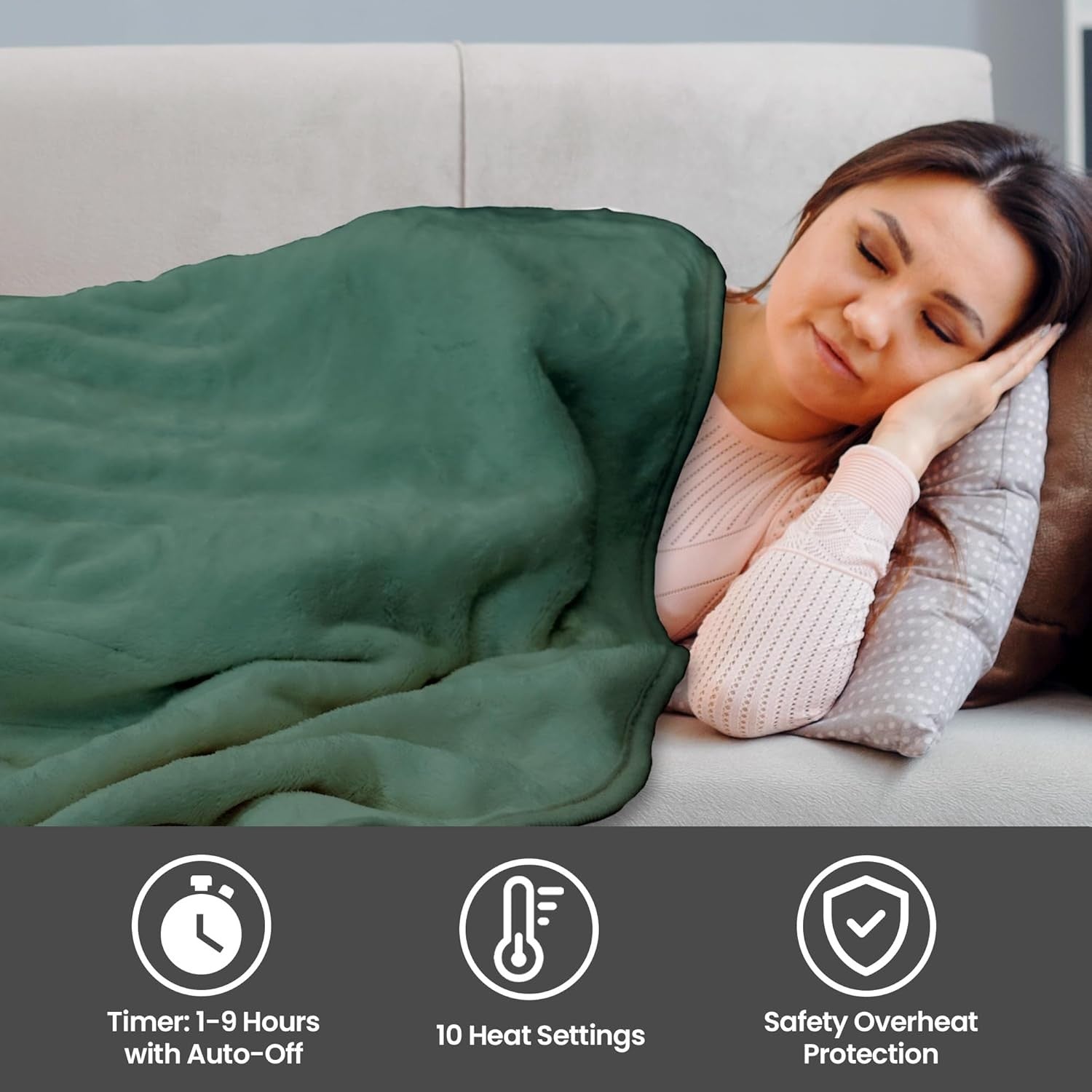 Electric Heated Throw Blanket 120x160cm Soft Fleece Timer 10 Heat Settings - Kwikley