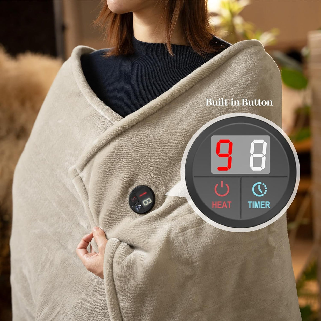 Electric Heated Throw Blanket 130x160cm 10 Heat Levels Auto Off Washable - Kwikley