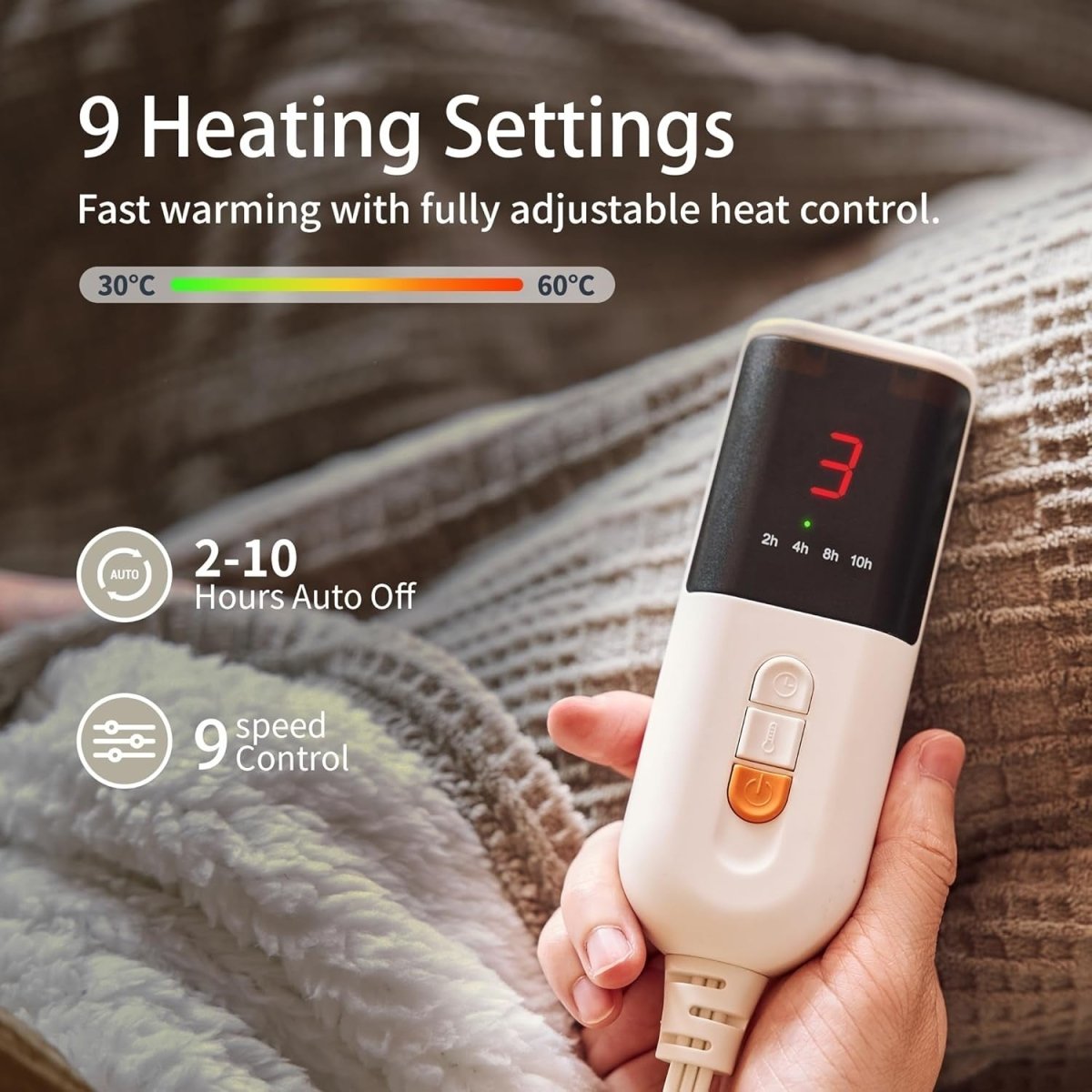 Electric Heated Throw Blanket 130x160cm 9 Heat Auto Off Washable - Kwikley