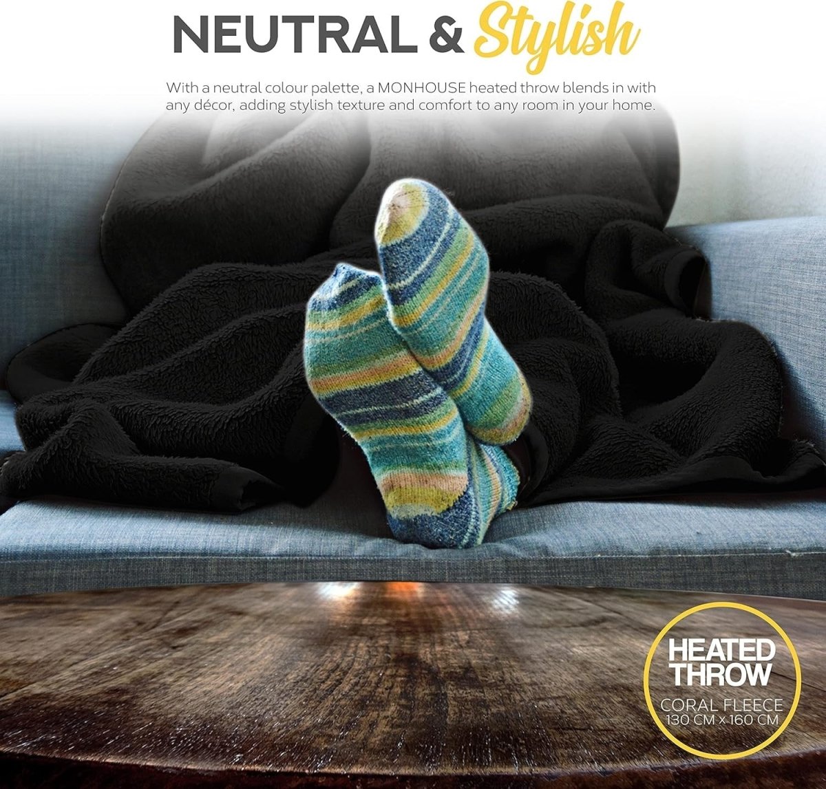 Electric Heated Throw Blanket 130x160cm Black Shearling 9 Heat Levels Timer - Kwikley