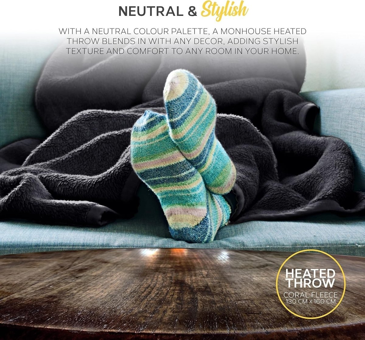 Electric Heated Throw Blanket 130x160cm Black Shearling 9 Heat Levels Timer - Kwikley