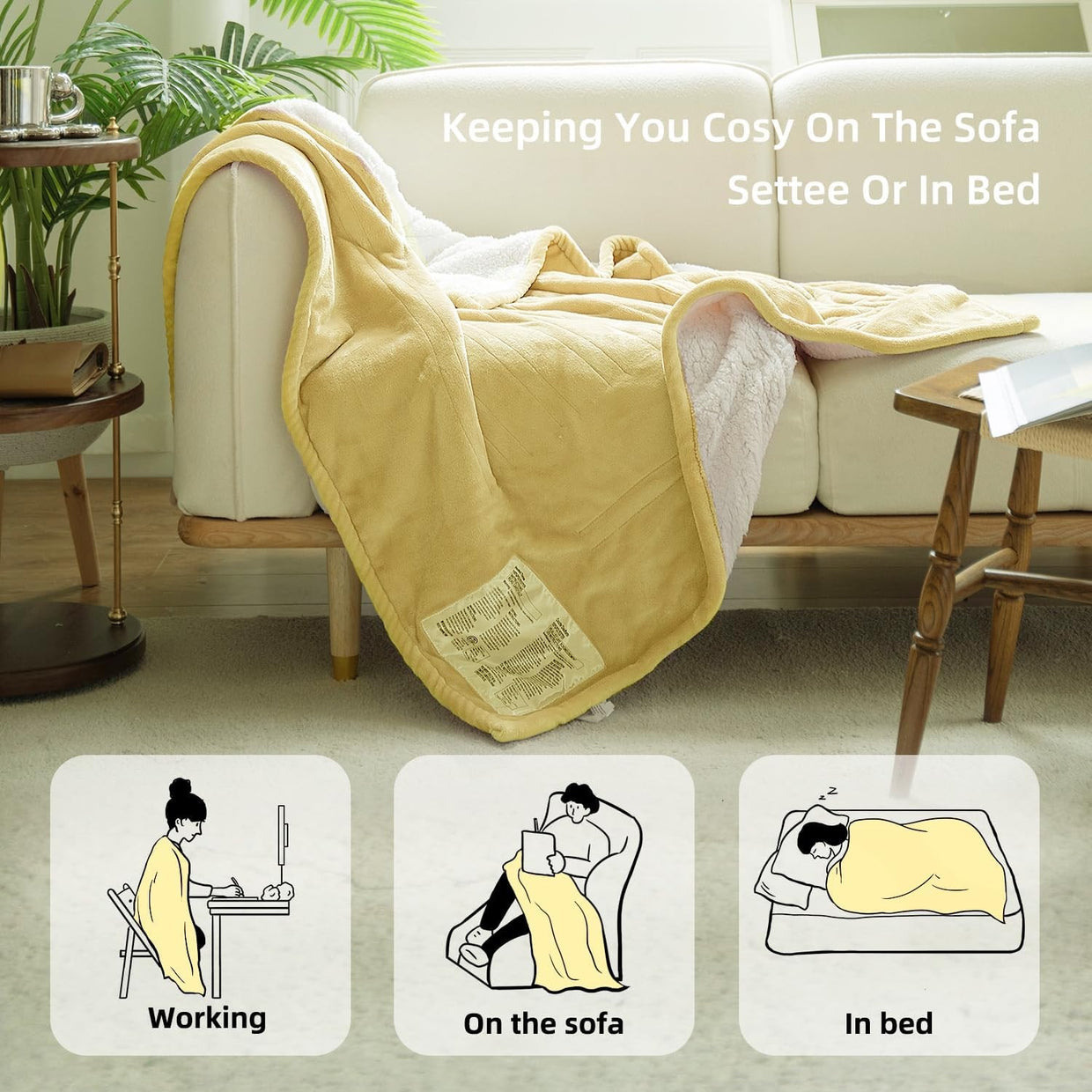 Electric Heated Throw Blanket 130x160cm Plush 6 Heat Auto Shut Off Washable - Kwikley