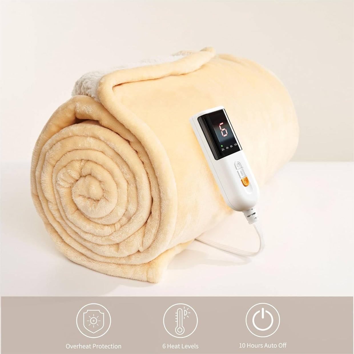 Electric Heated Throw Blanket 130x160cm Plush 6 Heat Auto Shut Off Washable - Kwikley