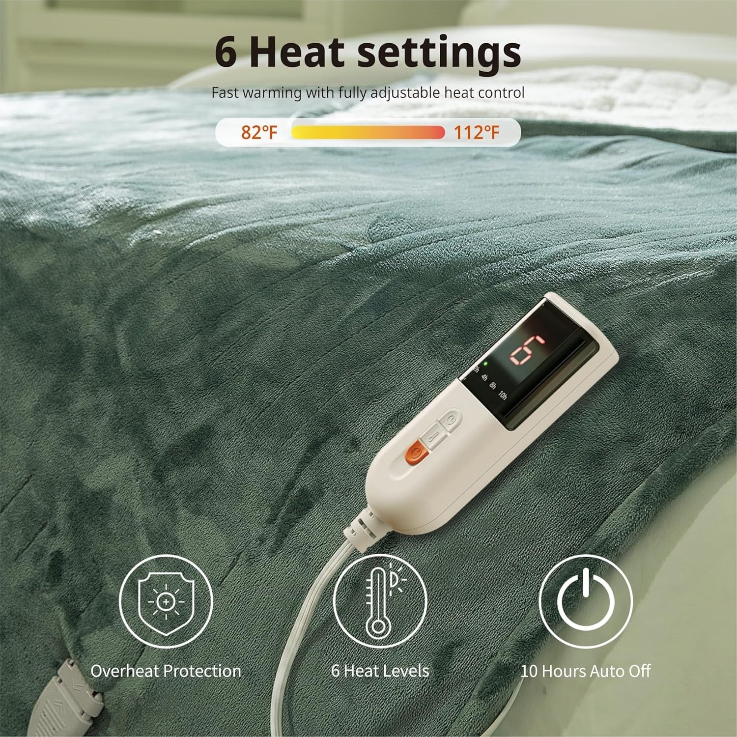 Electric Heated Throw Blanket 130x160cm Plush 6 Heat Shut Off Washable - Kwikley
