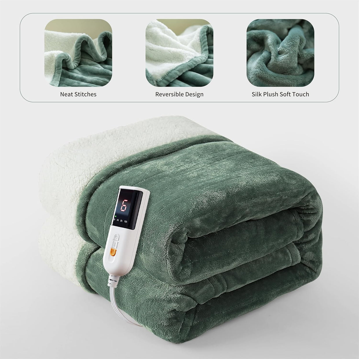 Electric Heated Throw Blanket 130x160cm Plush 6 Heat Shut Off Washable - Kwikley