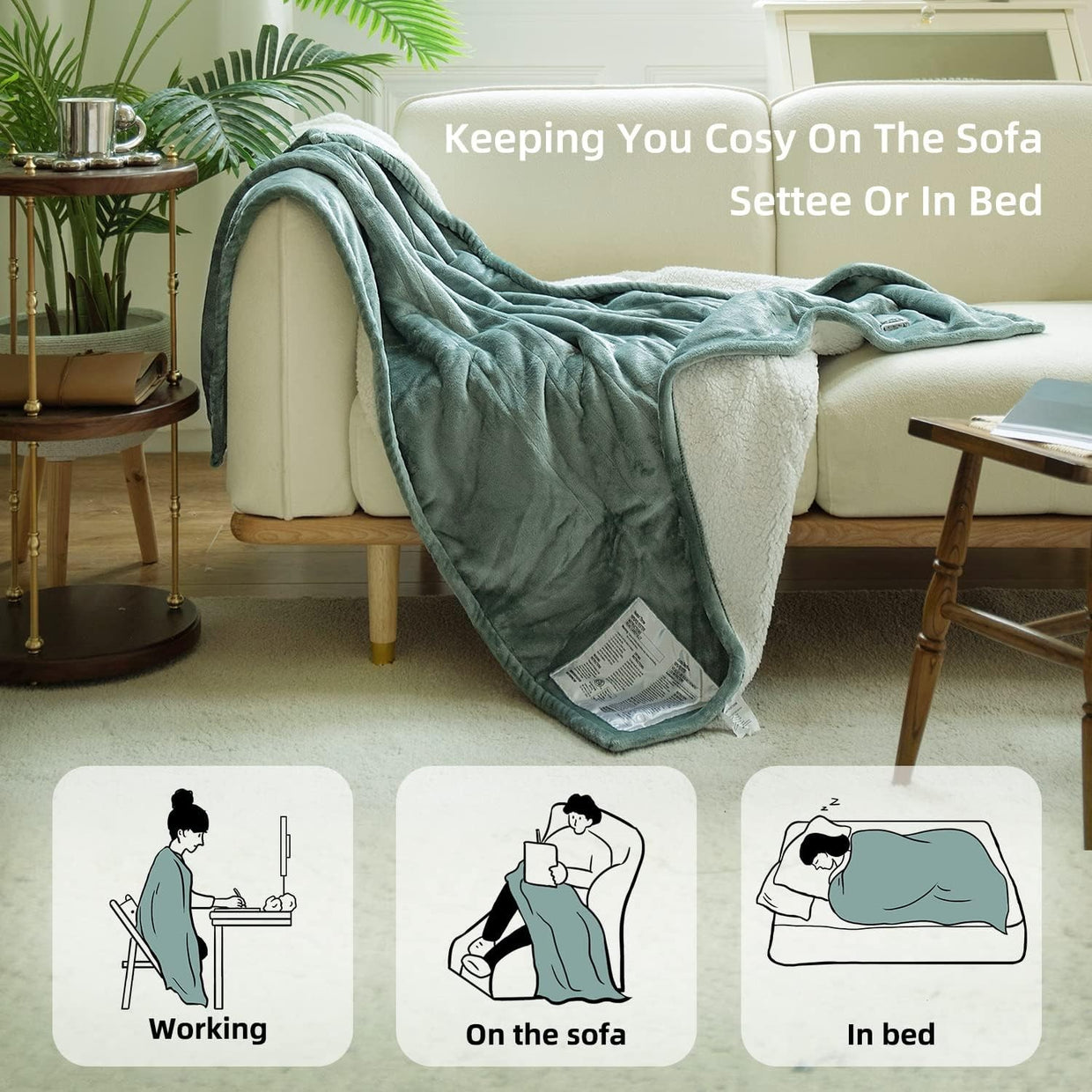 Electric Heated Throw Blanket 130x160cm Plush 6 Heat Shut Off Washable - Kwikley