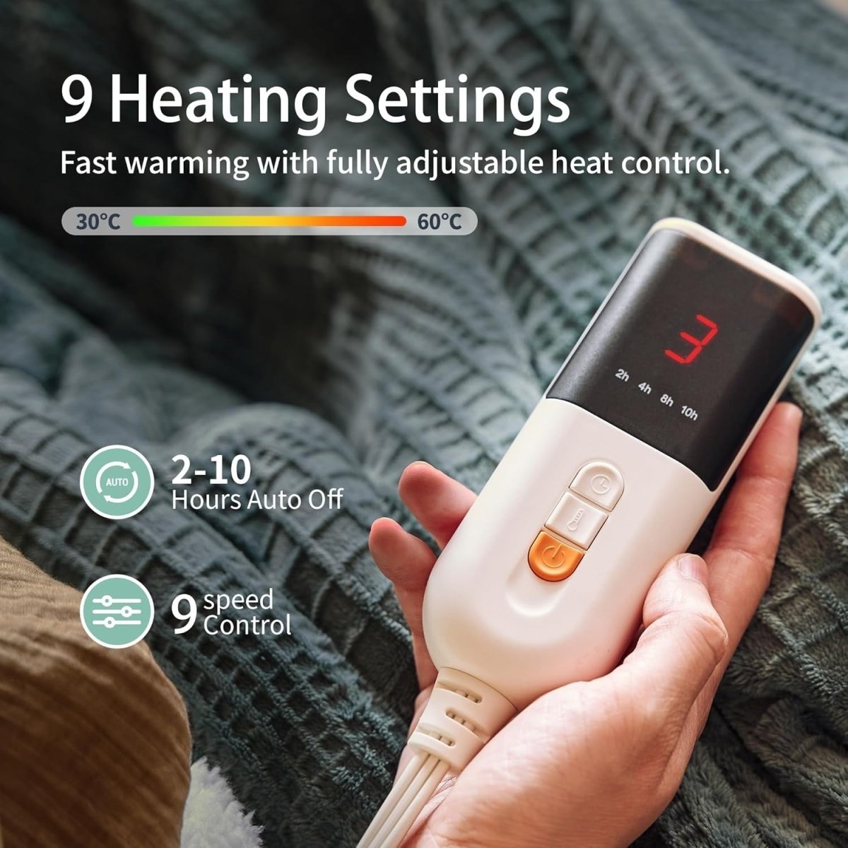 Electric Heated Throw Blanket 130x180cm 9 Heat Timer Washable - Kwikley