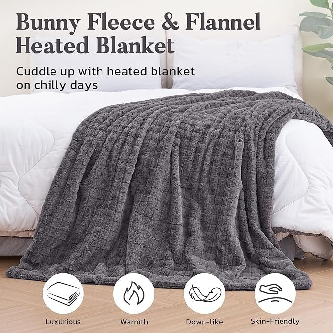 Electric Heated Throw Blanket 130x180cm Auto Off Soft Fleece Sofa Bed - Kwikley