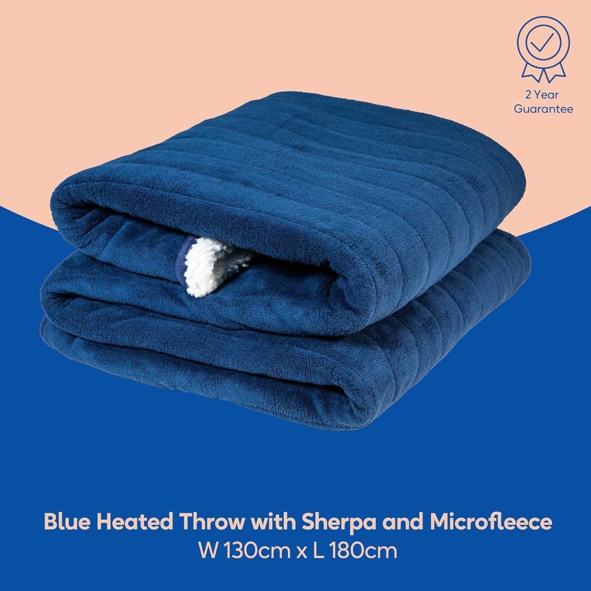 Electric Heated Throw Blanket 130x180cm Blue Sherpa Fleece 9 Heat Timer - Kwikley