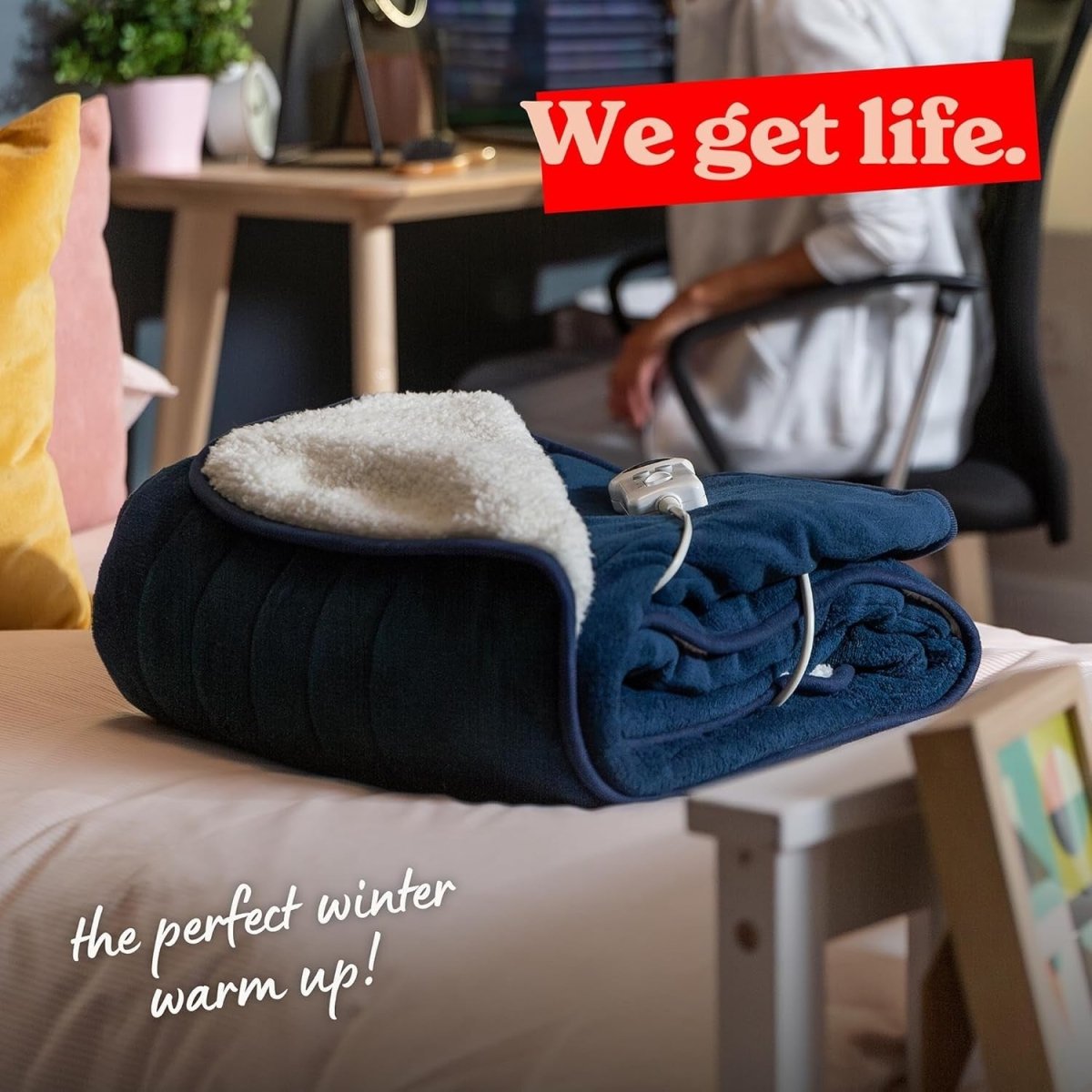 Electric Heated Throw Blanket 130x180cm Blue Sherpa Fleece 9 Heat Timer - Kwikley