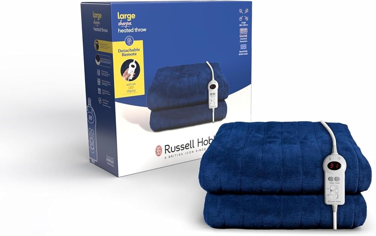 Electric Heated Throw Blanket 130x180cm Blue Sherpa Fleece 9 Heat Timer - Kwikley