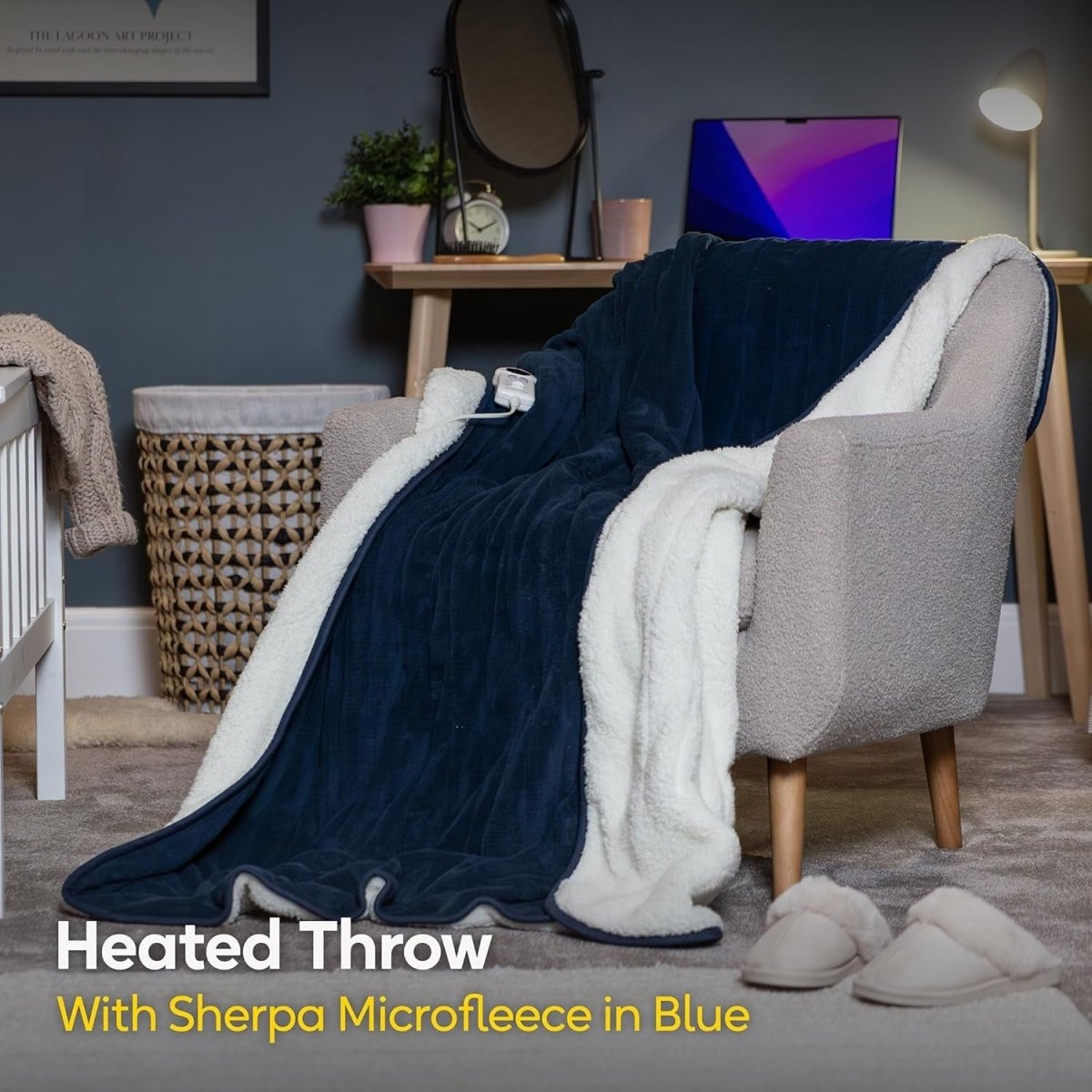 Electric Heated Throw Blanket 130x180cm Blue Sherpa Fleece 9 Heat Timer - Kwikley