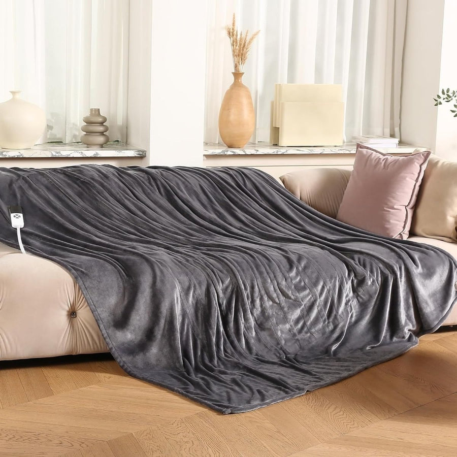 Electric Heated Throw Blanket 130x180cm Faux Fur Flannel 6 Heat Auto Off - Kwikley