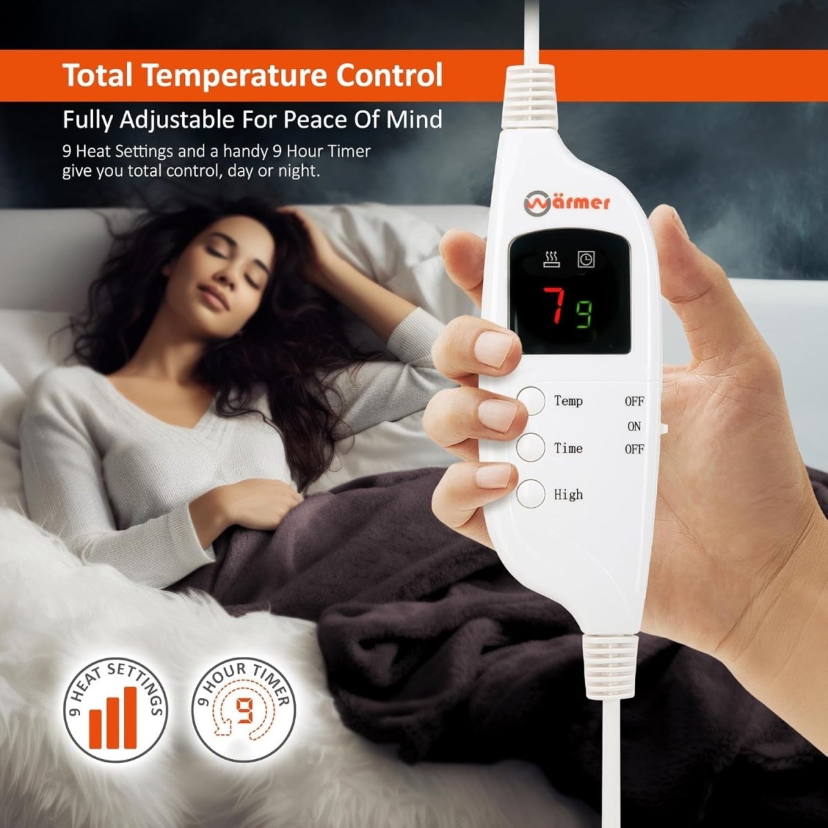 Electric Heated Throw Blanket 160x120cm 9 Heat Settings Auto Shut Off - Kwikley