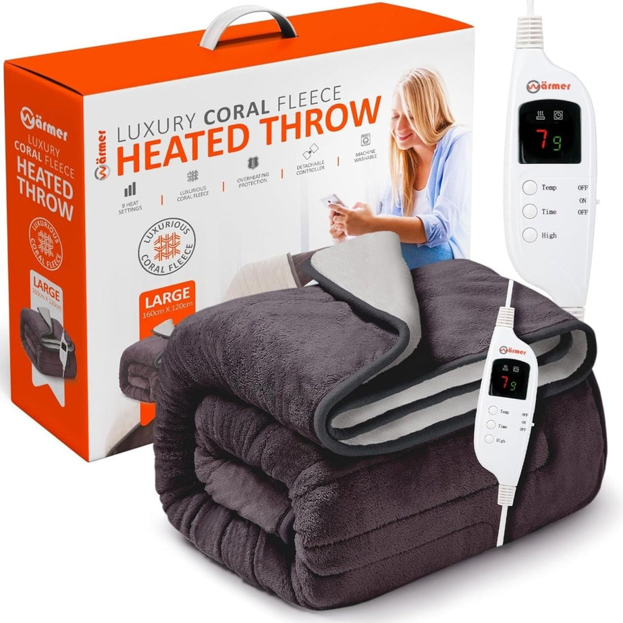 Electric Heated Throw Blanket 160x120cm 9 Heat Settings Auto Shut Off - Kwikley