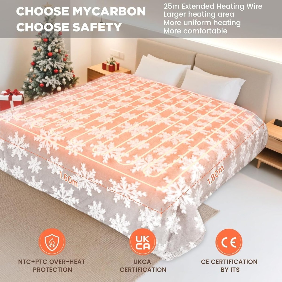 Electric Heated Throw Blanket 160x180cm Sherpa Fleece 10 Heat Snowflake - Kwikley