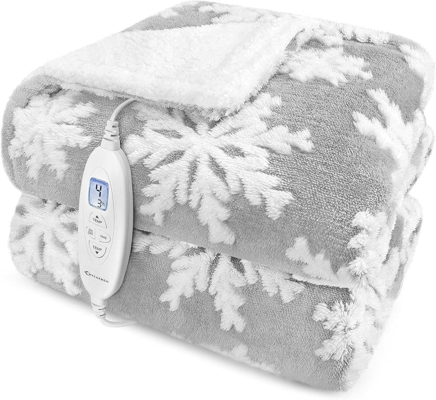 Electric Heated Throw Blanket 160x180cm Sherpa Fleece 10 Heat Snowflake - Kwikley