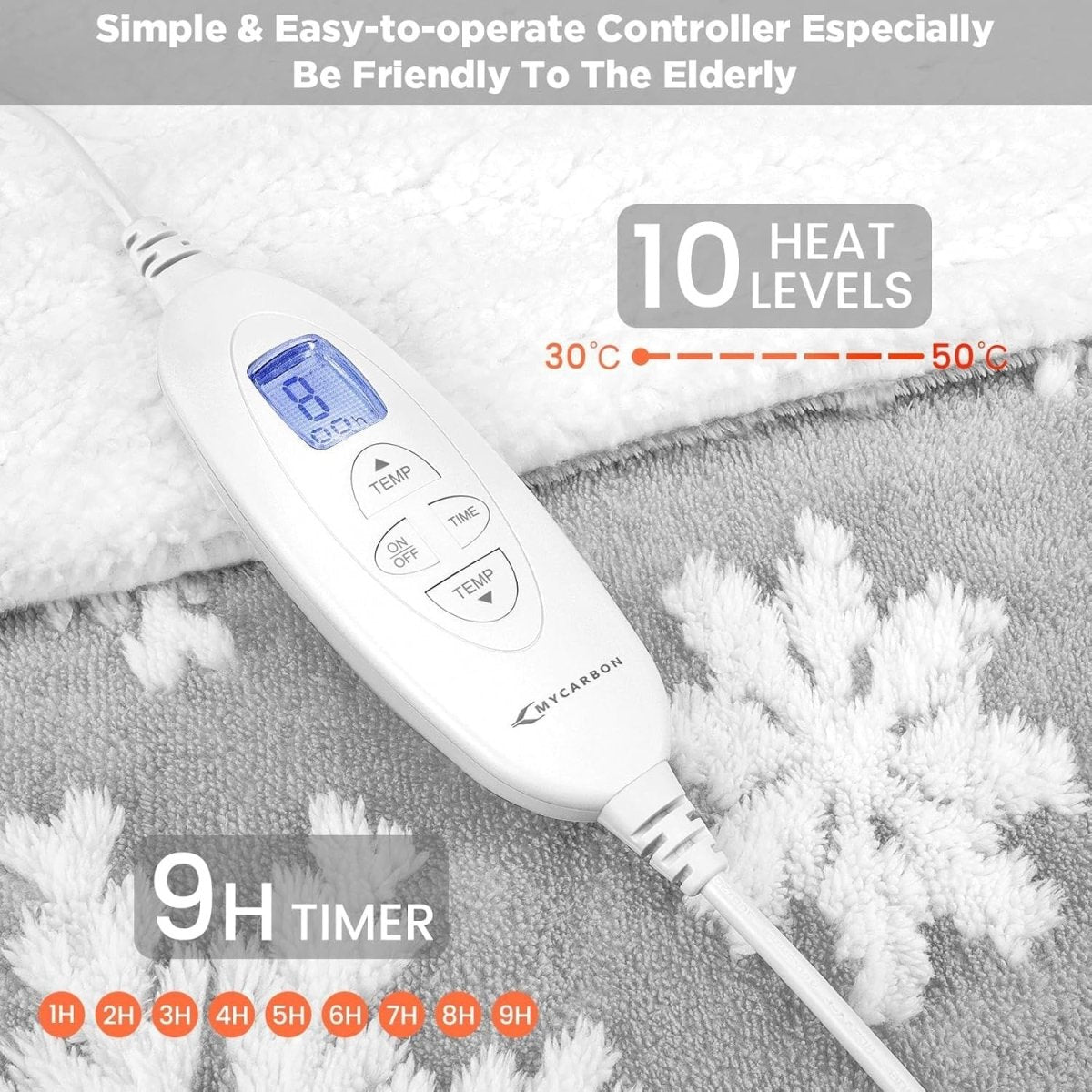 Electric Heated Throw Blanket 160x180cm Sherpa Fleece 10 Heat Snowflake - Kwikley