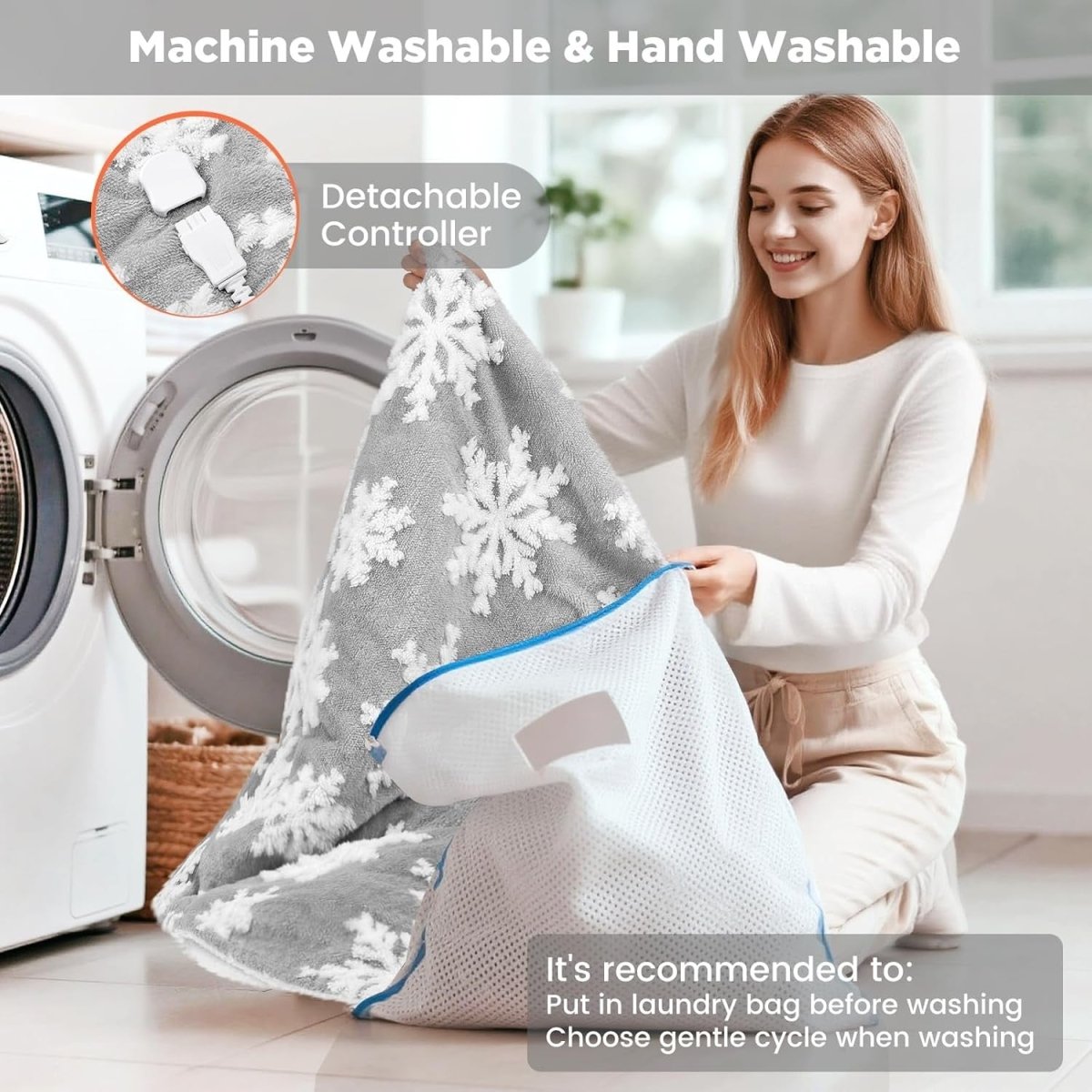 Electric Heated Throw Blanket 160x180cm Sherpa Fleece 10 Heat Snowflake - Kwikley