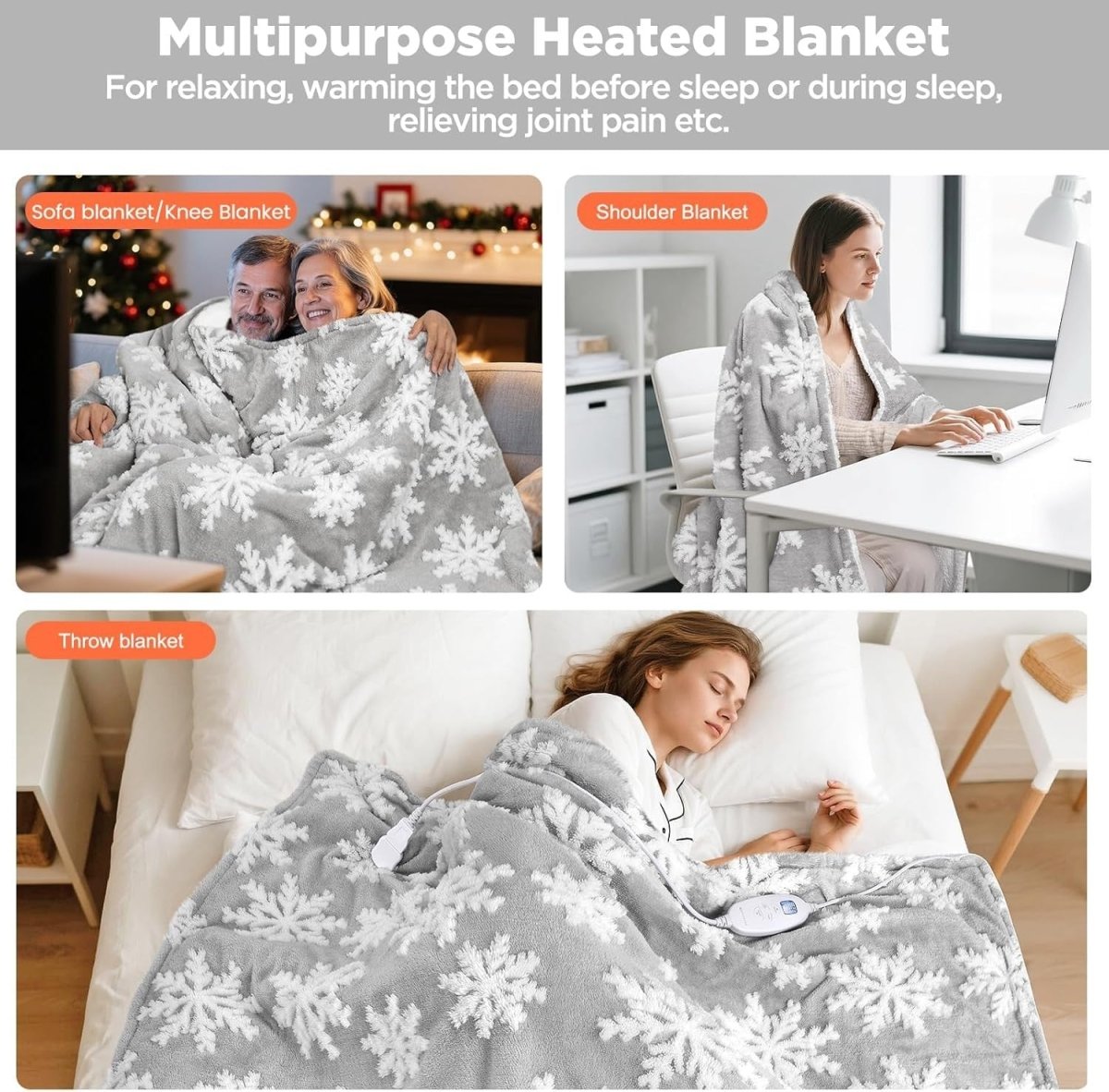 Electric Heated Throw Blanket 160x180cm Sherpa Fleece 10 Heat Snowflake - Kwikley