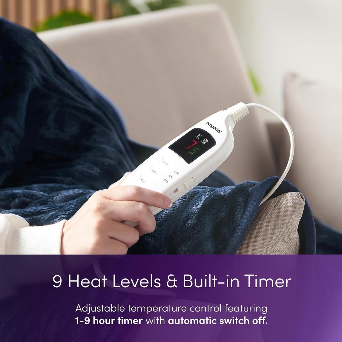 Electric Heated Throw Blanket 9 Heat Settings Timer Soft Fleece 160x130cm - Kwikley