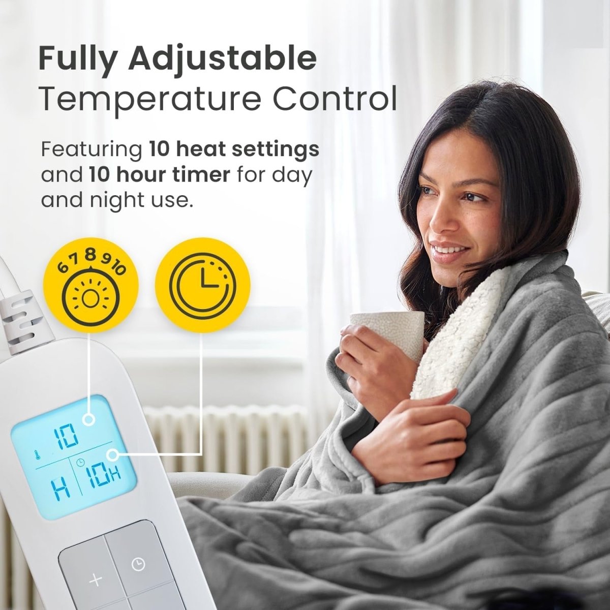 Electric Heated Throw Blanket Extra Large Fleece Sherpa 10 Heat Settings - Kwikley