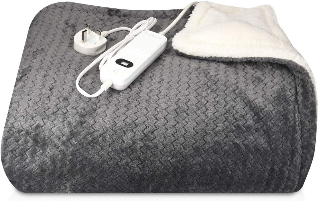 Electric Heated Throw Blanket Faux Fur 3 Heat Settings Auto Off Washable 180x130 - Kwikley