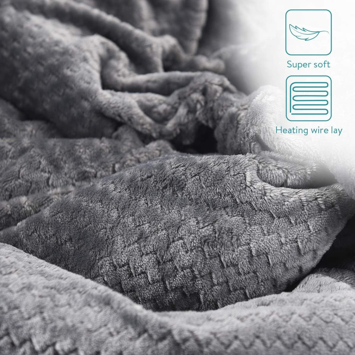 Electric Heated Throw Blanket Faux Fur 3 Heat Settings Auto Off Washable 180x130 - Kwikley