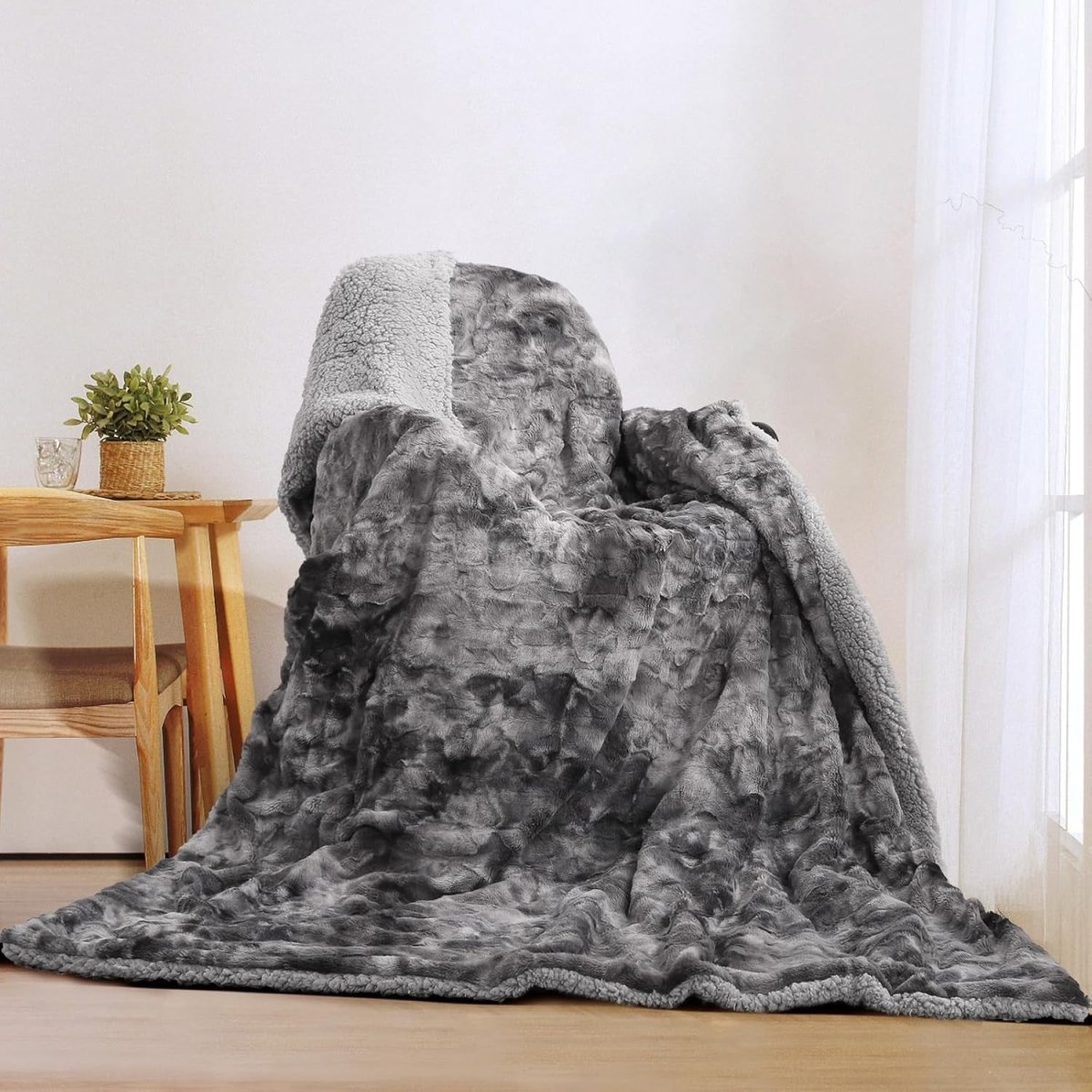 Electric Heated Throw Blanket Faux Fur Shaggy 6 Heat LED Timer Washable - Kwikley