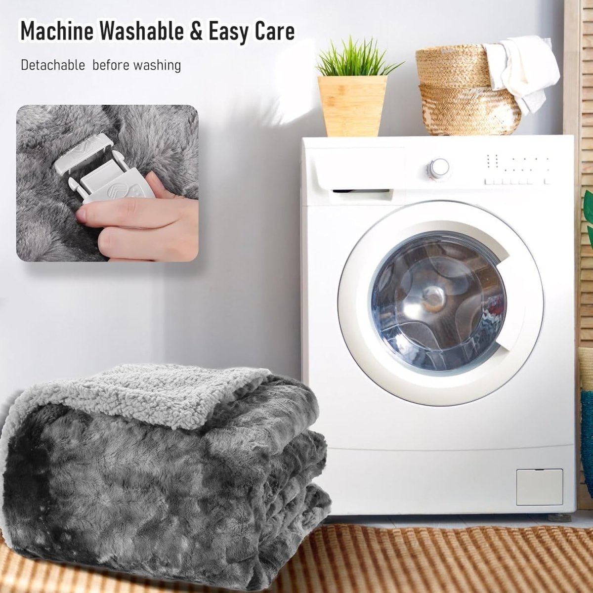 Electric Heated Throw Blanket Faux Fur Shaggy 6 Heat LED Timer Washable - Kwikley